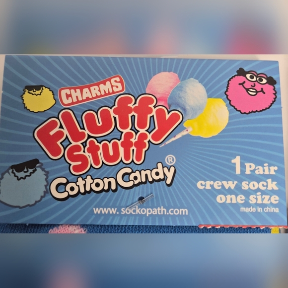 Charms Fluffy Stuff by Tootsie Roll & Bazooka Joe Bubble Gum Novelty Crew Socks - Picture 3 of 6